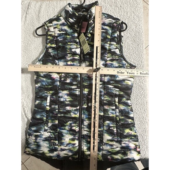 Tangerine Puffer Vest Packable Black Multi Color Watercolor Size Small Women’s - Picture 8 of 8
